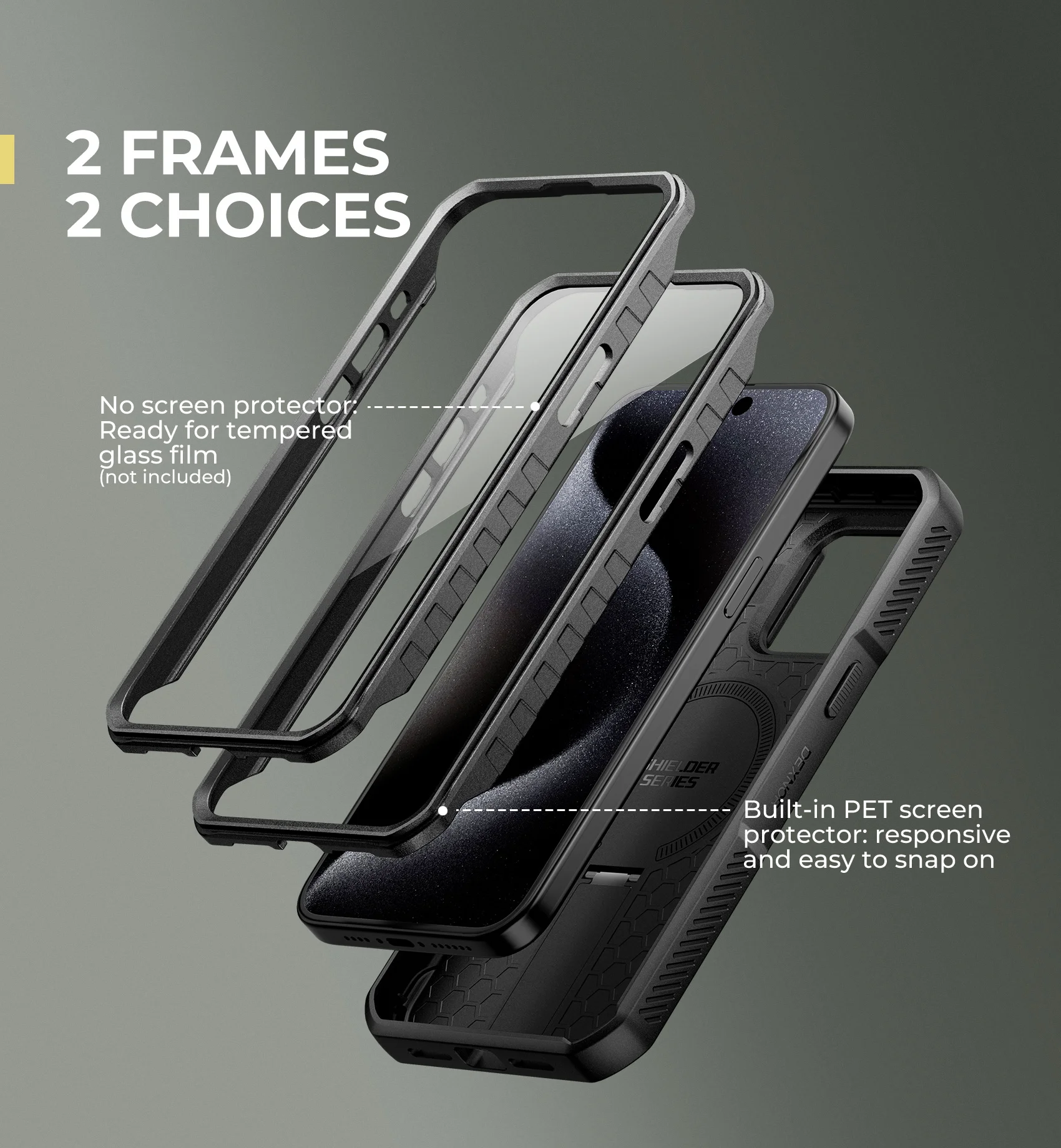 Rugged Armor Shockproof Case with Sliding Camera Cover & Built-In Screen Protector Kickstand