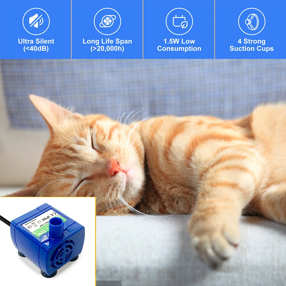 Mini Water Pump 160L/H 1.5W mini Submersible Pump USB DC 5V Pet Water Dispenser Water Pump with LED Light for Pets Dispenser Pet Parts