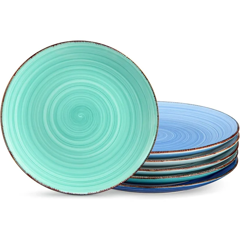 

Dinner Plate Set, 10.5 Inch Ceramic Plates, Colorful Salad Plates set of 6, Microwave Oven and Dishwasher Safe