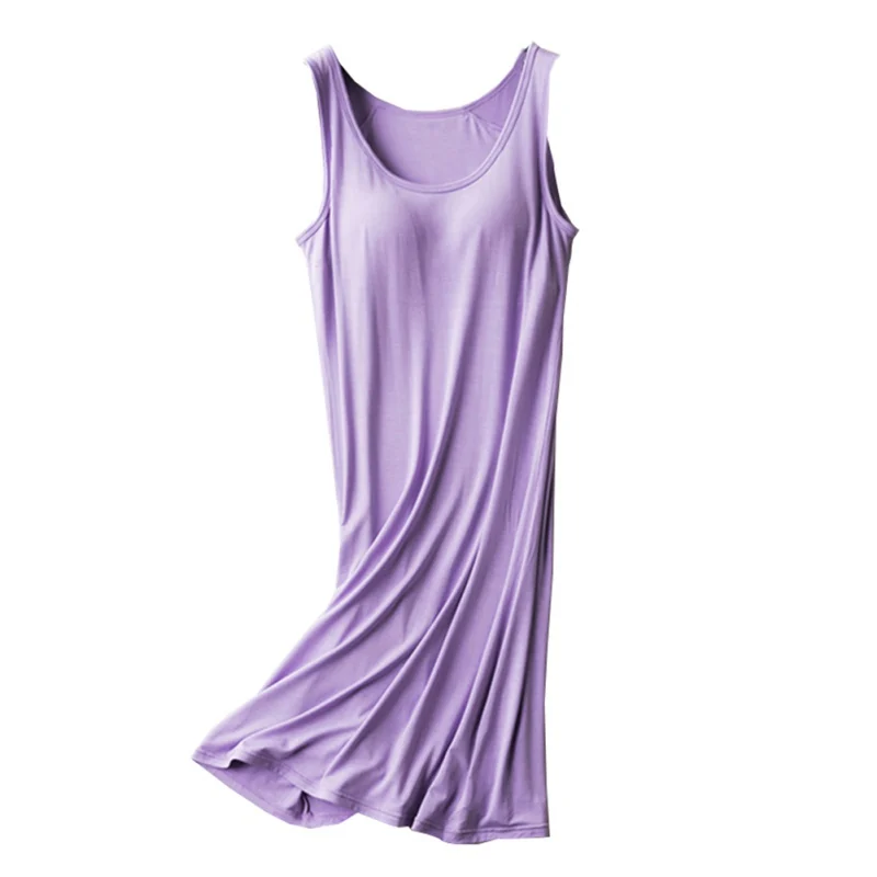 Modal Night Dress Women Nightgown Built-in Shelf Bra Chemise Sleeveless  Solid Lounge Nightdress Female Sleepwear Home Clothes - AliExpress