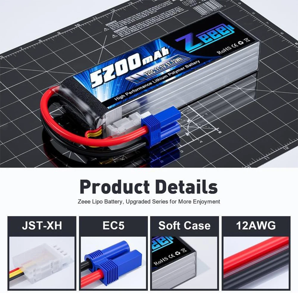 2pcs Zeee 3S Lipo Battery for FPV Drone 11.1V 120C 5200mAh EC5 Plug for RC Car Quadcopter Boat RC Airplane Model RC Parts дрон 3