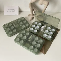 6 Pairs Portable Contact Lens Storage Case Set with Tweezers and Stick (Type1 Green)