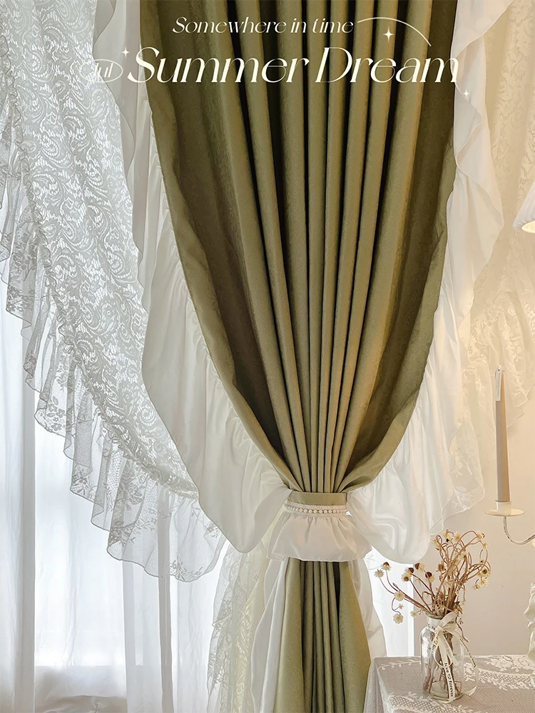 Living Room Curtains Advanced Elegant Light Green Lace Edge Bedroom