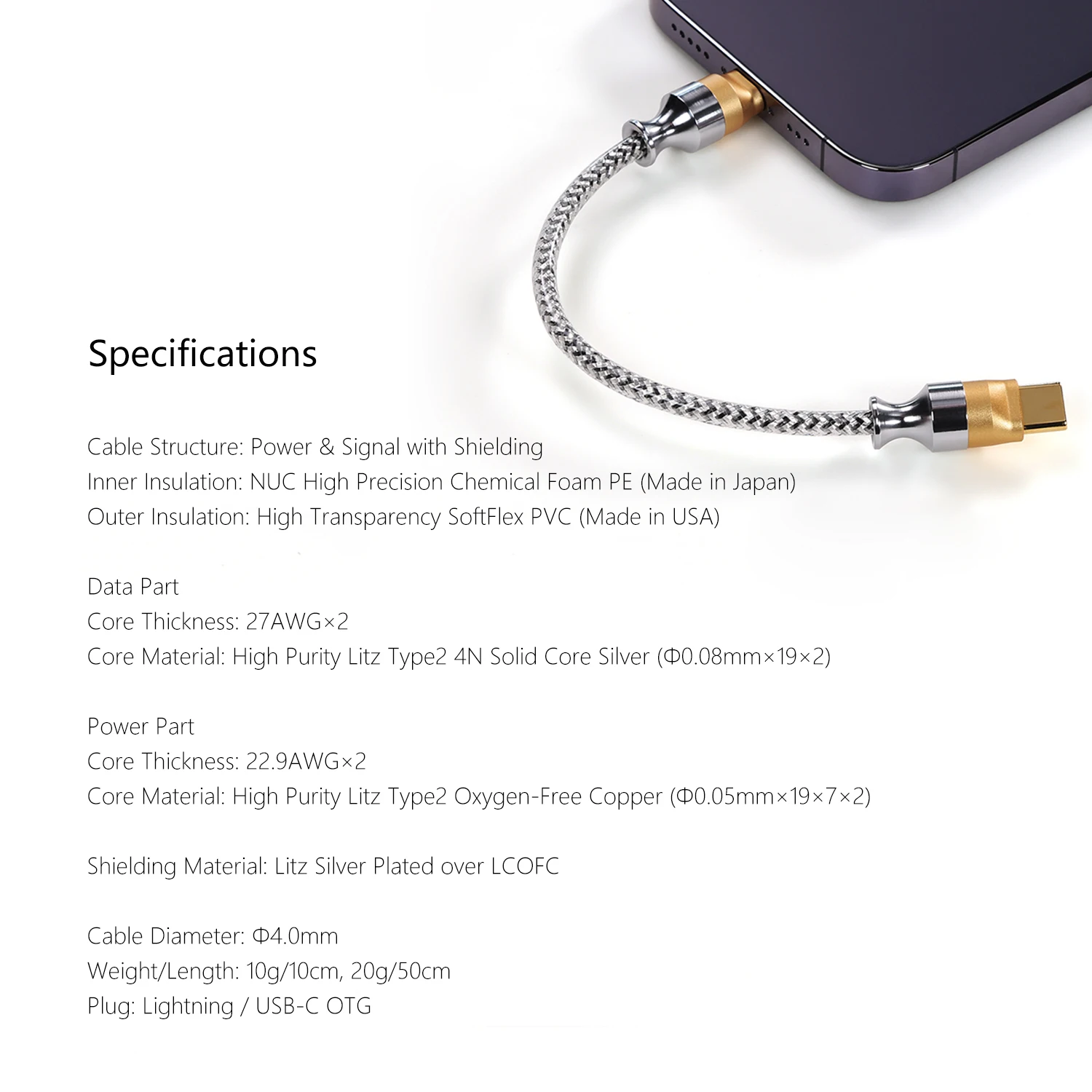 DD ddHiFi MFi07S Ʈ to USB-C OTG  ȣ USB  ̺ , Hidizs 10cm, 50cm