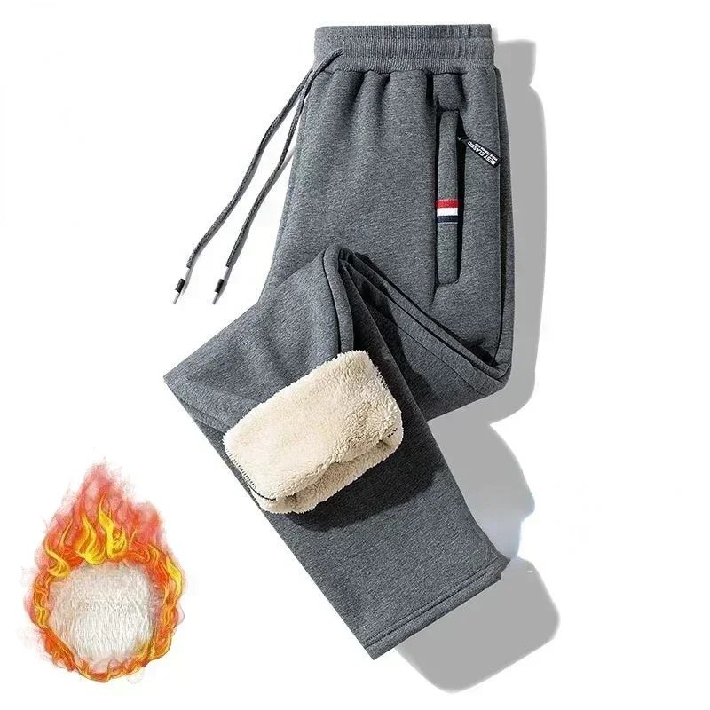 Men's Casual Warm Running Pants Winter Lamb Wool Thickened Windproof Drawstring Fleece