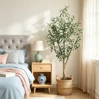 Olive Trees Artificial Indoor, 5.25/6.10/7.10FT Tall Faux Olive Tree with Black Pot, Artificial Plants with Natural Wood Trunk and Lifelike Fruits for Home Office Decor 7