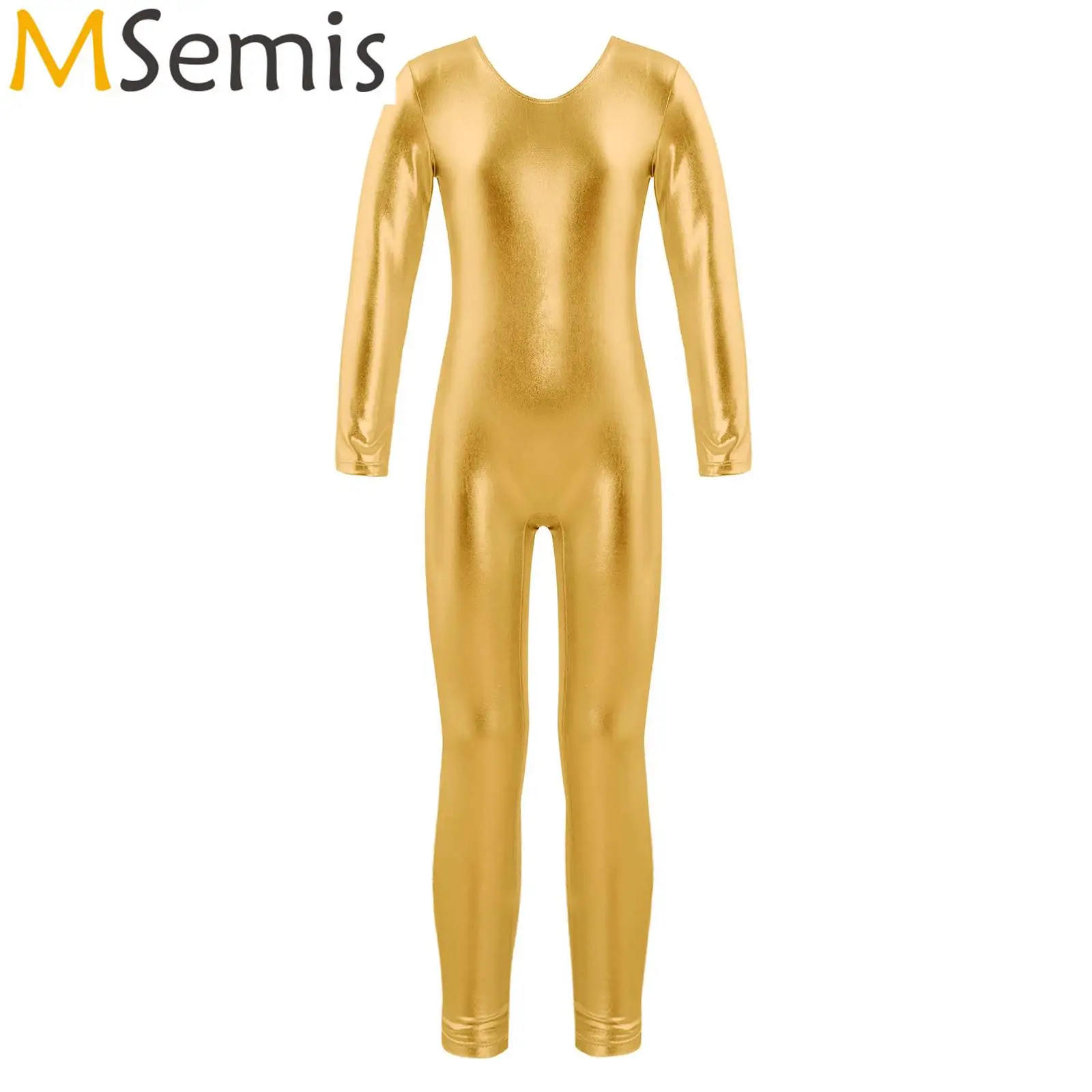 

Kids Girls Gymnastics Leotard Jumpsuit Dancewear Long Sleeves Round Neckline Invisible Zipper Back Ballet Modern Dance Costume