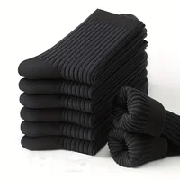 6 paires de chaussettes mi-mollet à motif vertical de couleur pure pour hommes, chaussettes noires polyvalentes pour les affaires toutes saisons, respirantes 1