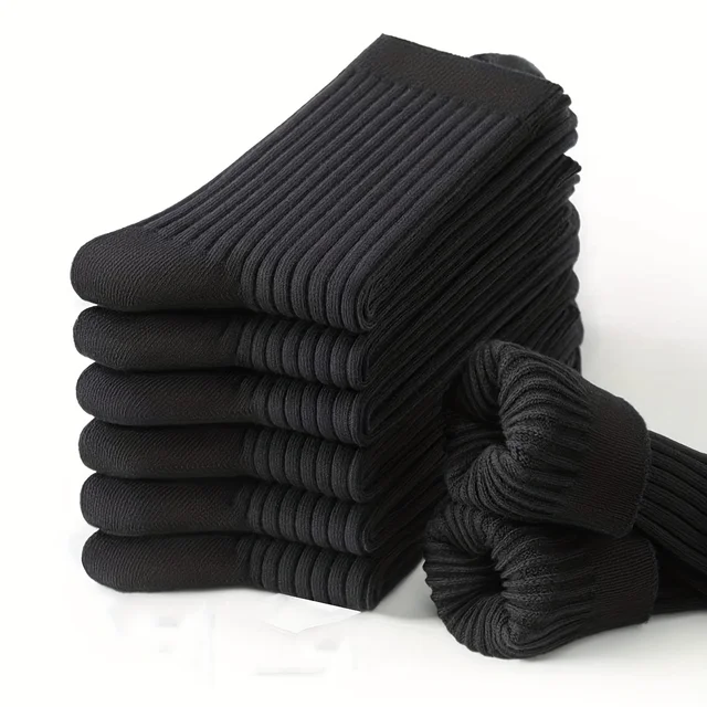6 paires de chaussettes mi-mollet à motif vertical de couleur pure pour hommes, chaussettes noires polyvalentes pour les affaires toutes saisons, respirantes 1