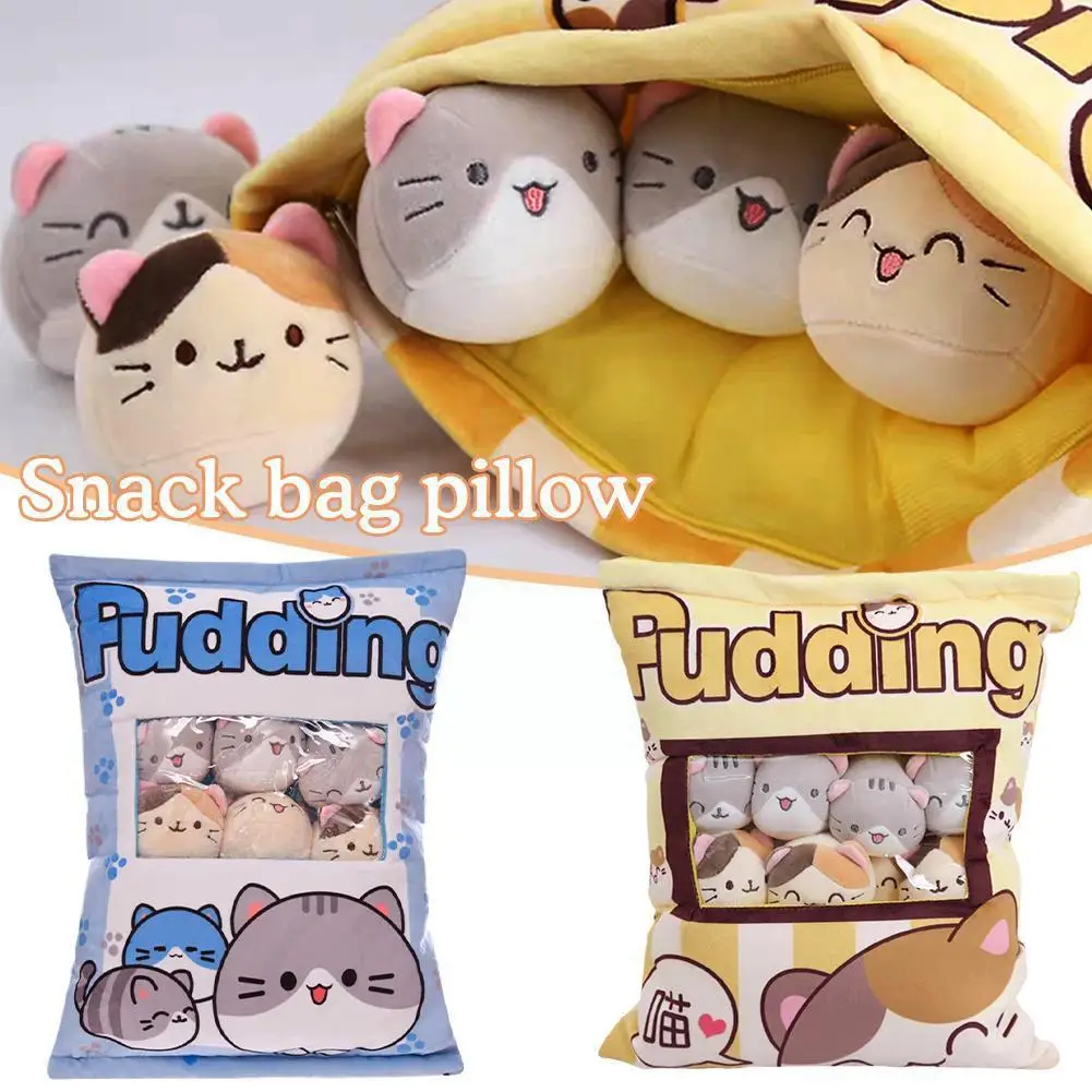 

Pudding Snack Pillow Cat Throw Pillow With A Bag Removable Stuffed Animal Toys CreativeSnack Zipper Bag Decor Cushion For G E5T6