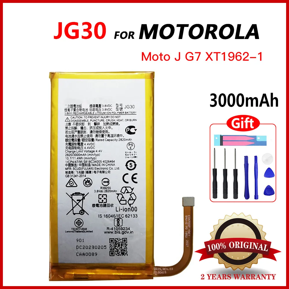 

Original JG30 3000Ah / 11.4Wh Replacement Battery For Motorola Moto J G7 XT1962-1 XT1962-4 XT1962-5 XT1962-6 + Repair Tools kit