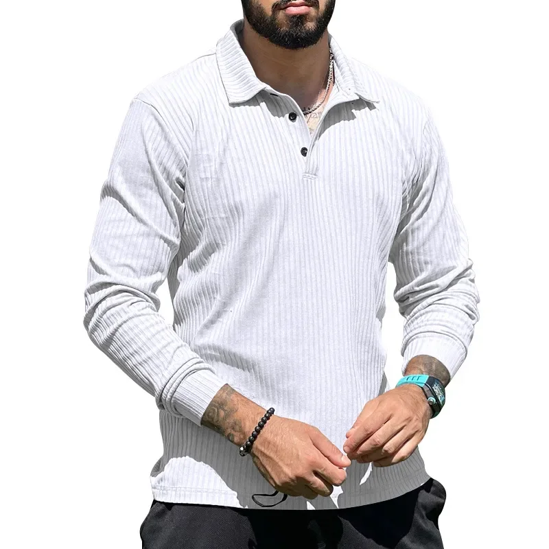 

Autumn Casual Long-sleeved T-shirt Men's Lapel Sports Tops Solid Colour Skin-friendly Bottoming Shirt Oversize Male Clothing