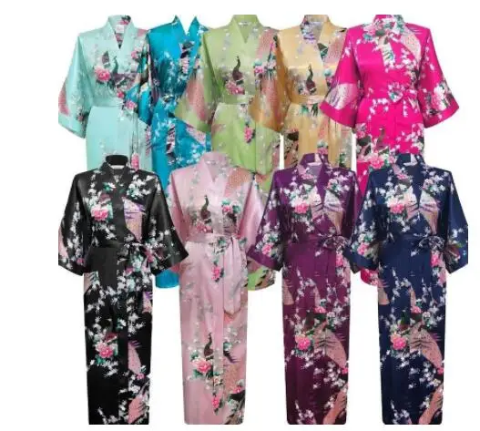 

Plus Size XXXL Chinese Women Long Robe Print Flower Peacock Kimono Bathrobe Gown Bride Bridesmaid Wedding Robes Sexy Sleepwear