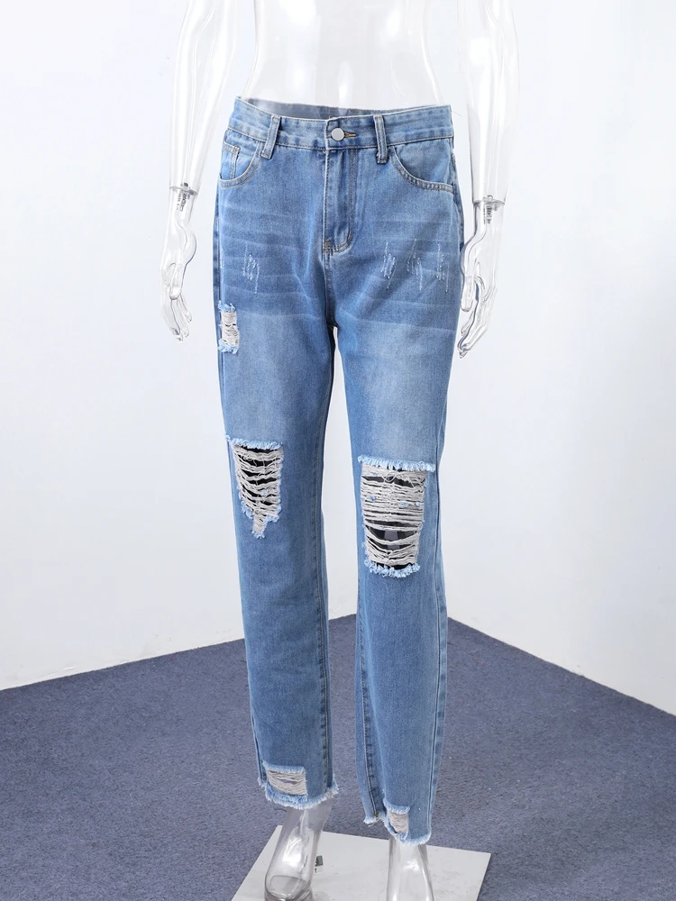 2025 Autumn Lady New Y2K Outwears Fashion Women's Ripped Denim Jeans Patchwork Solid High Waist Zipper Trousers 4
