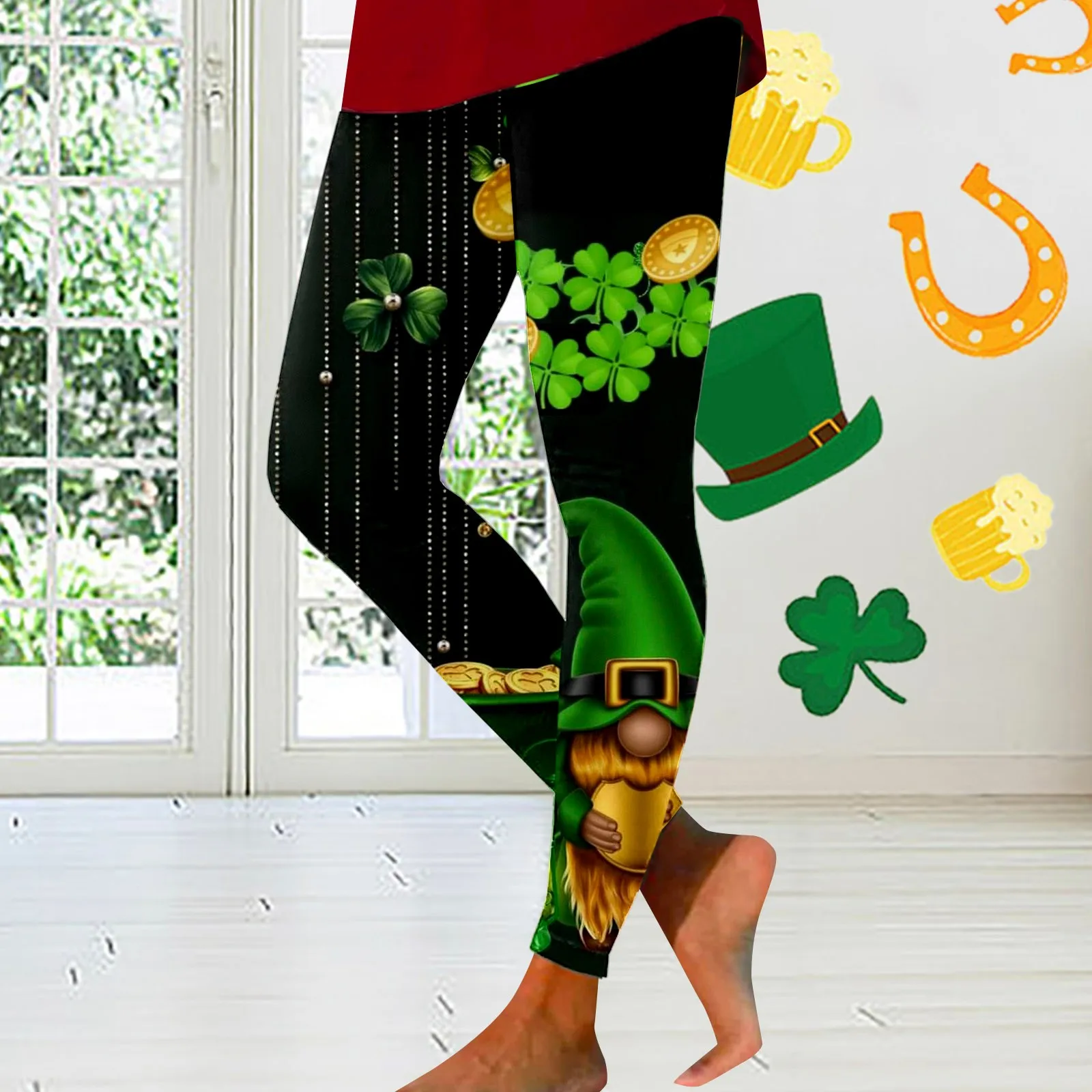 

Ladies Pants Casual Fashion Saint Pat Printed Sports Leggings Fashion Leggings