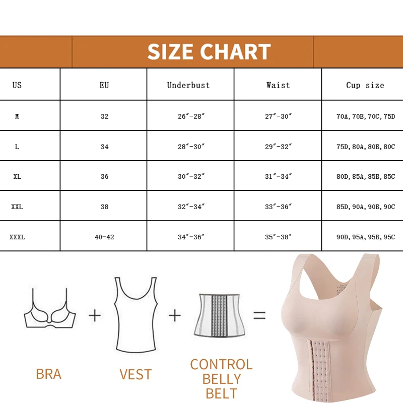 Women Snatch Bra 3-in-1 Waist Trainer Buttoned Bra Body Shaper Corset Slim  Top