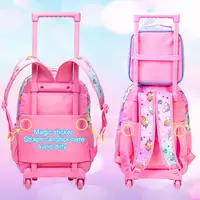 3PCS Rolling Backpack for Girls Kids Roller Wheels Bookbag  with Lunch Bag Pink Unicorn Glow-in-the-dark Function 2