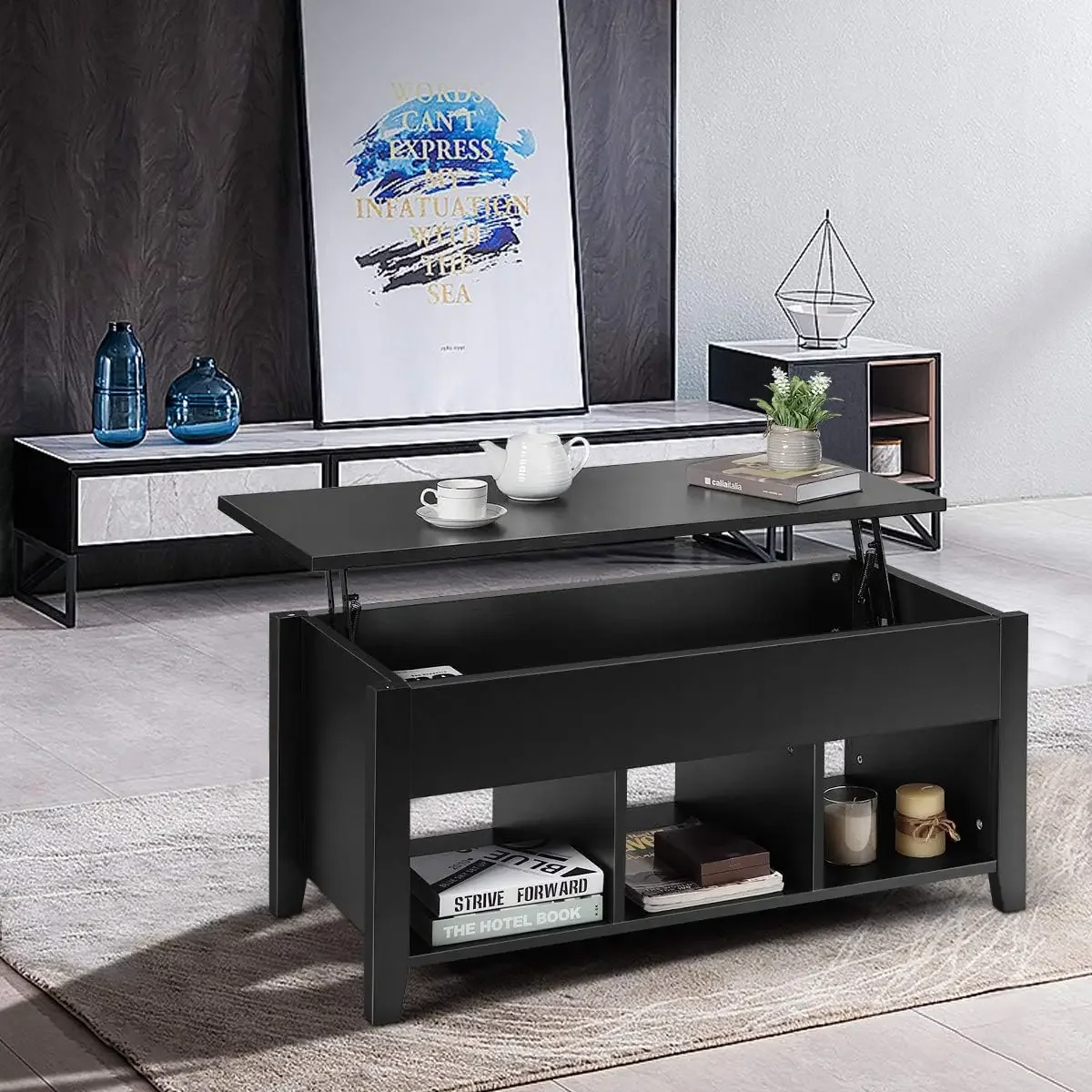 Lift Top Coffee Table, Wood Home Living Room Modern Lift Top Storage Coffee Table w/Hidden Compartment Lift Tabletop Furniture 5