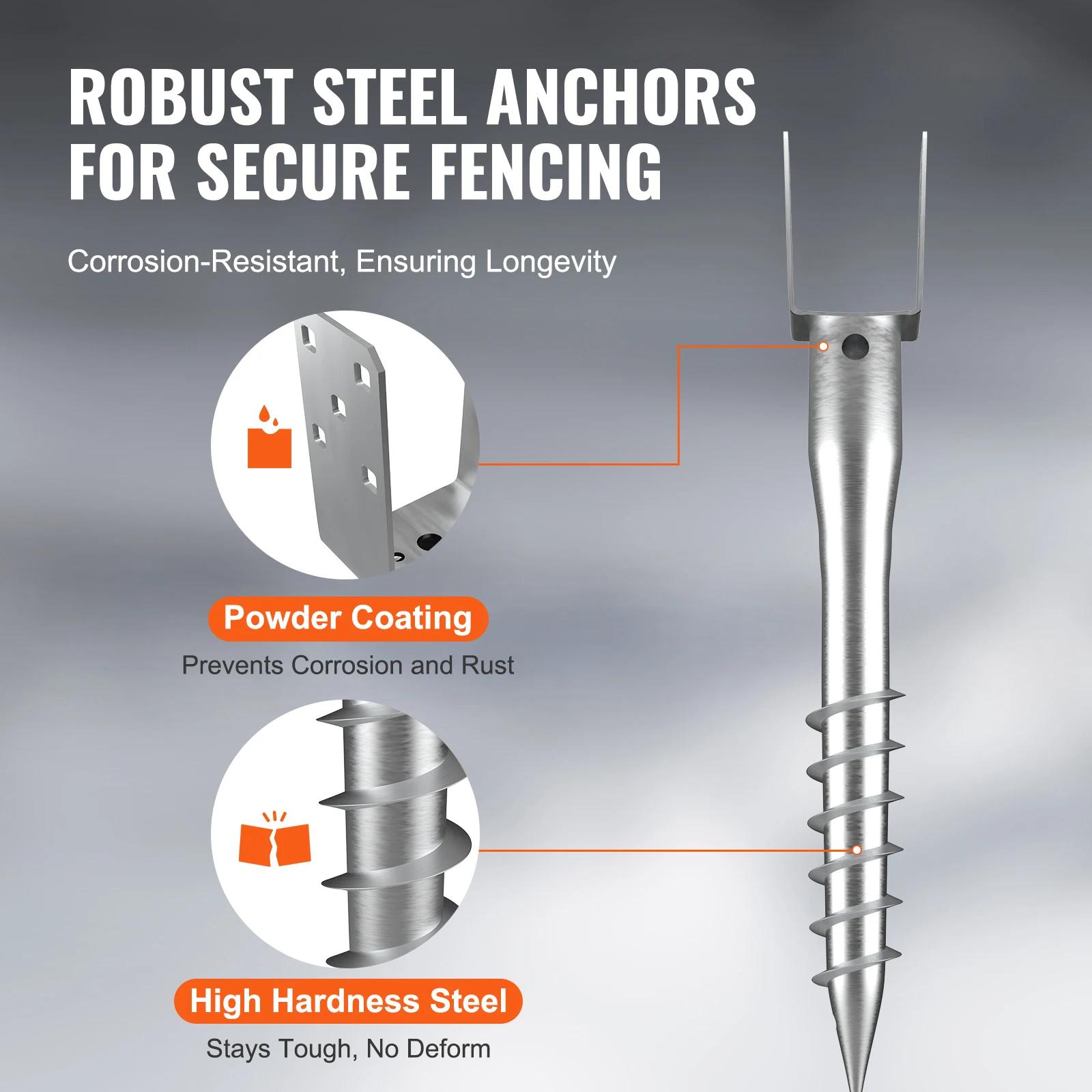VEVOR No Dig Ground Anchor 1 Pack 3.94 x 2.76 x 27.56 in DIY Screw in Post Stake Includes 6 Lag Bolts & a Rebar U-Shape Holder