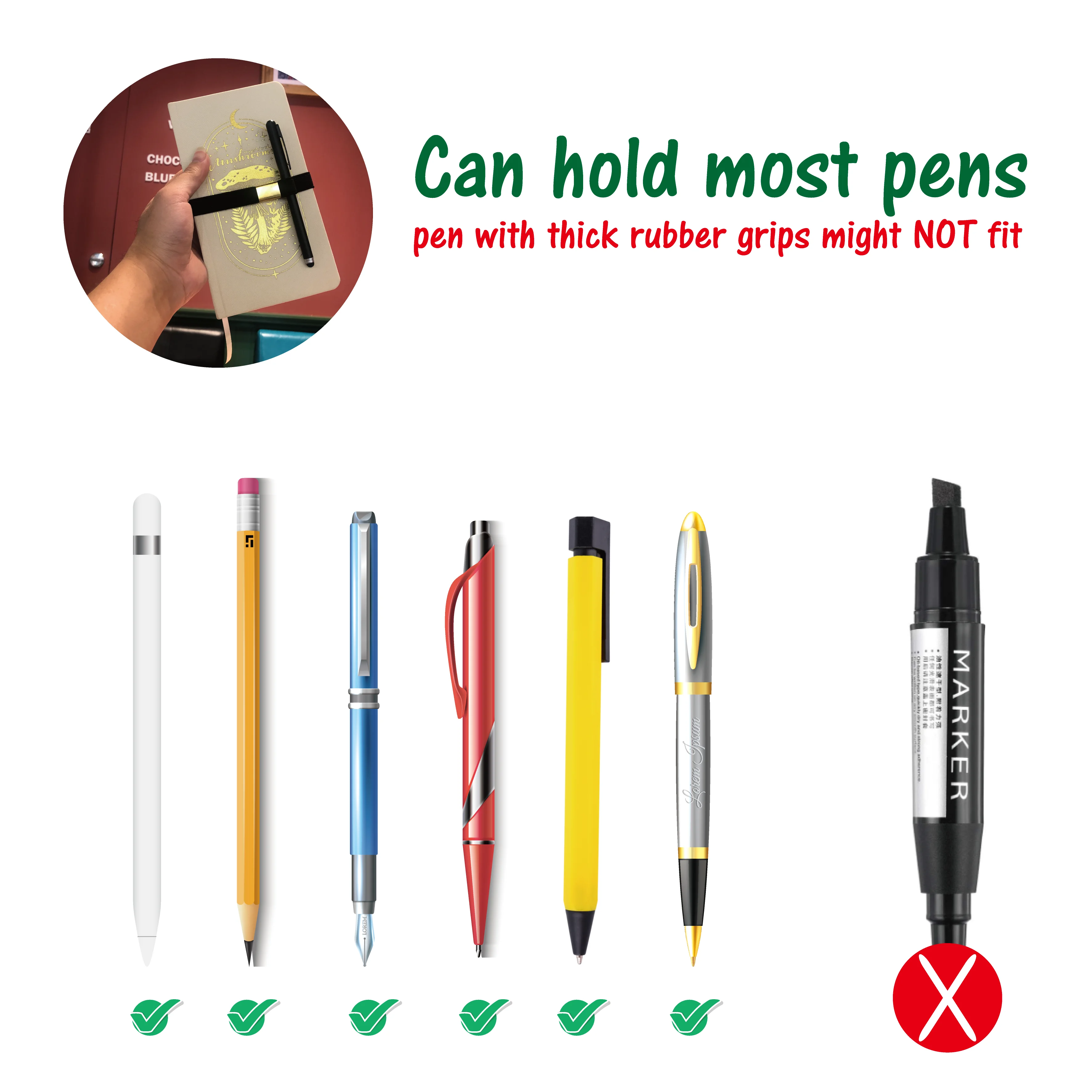 Gold Accent Elastic Pen Holder for Notebooks and Journals