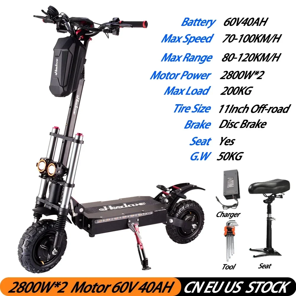 5600W-60V-27AH Dual Motor Adult Fast Electric Scooter Speed 100km/h Range 60km 11inch tyres Foldable