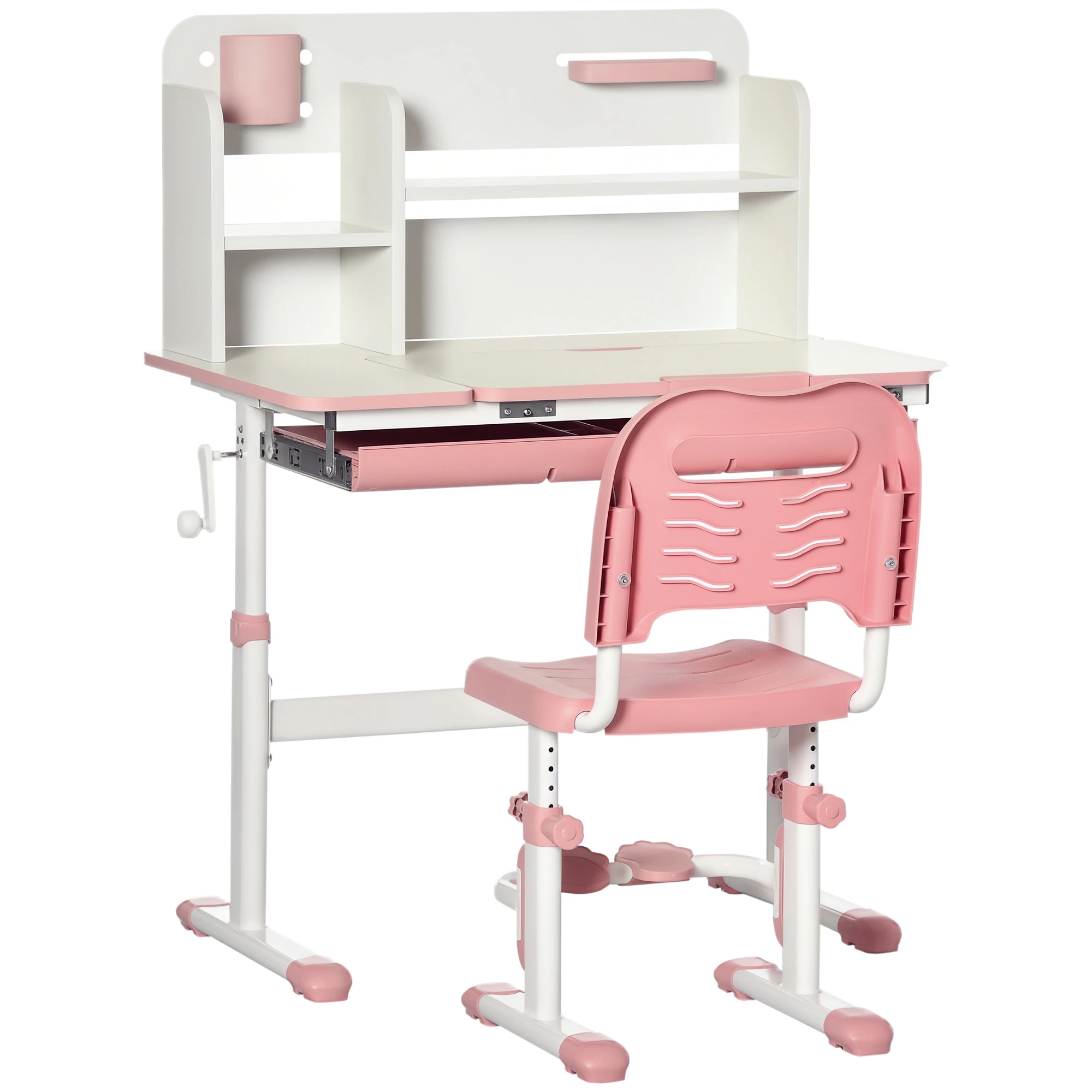 Bureau et chaise Homcom pour +3 ans avec hauteur réglable et table inclinable 80X52X88-109 cm et 35,5X44,5X66-80 cm 1 Bureau et chaise Homcom pour +3 ans avec hauteur réglable et table inclinable 80X52X88-109 cm et 35,5X44,5X66-80 cm 1