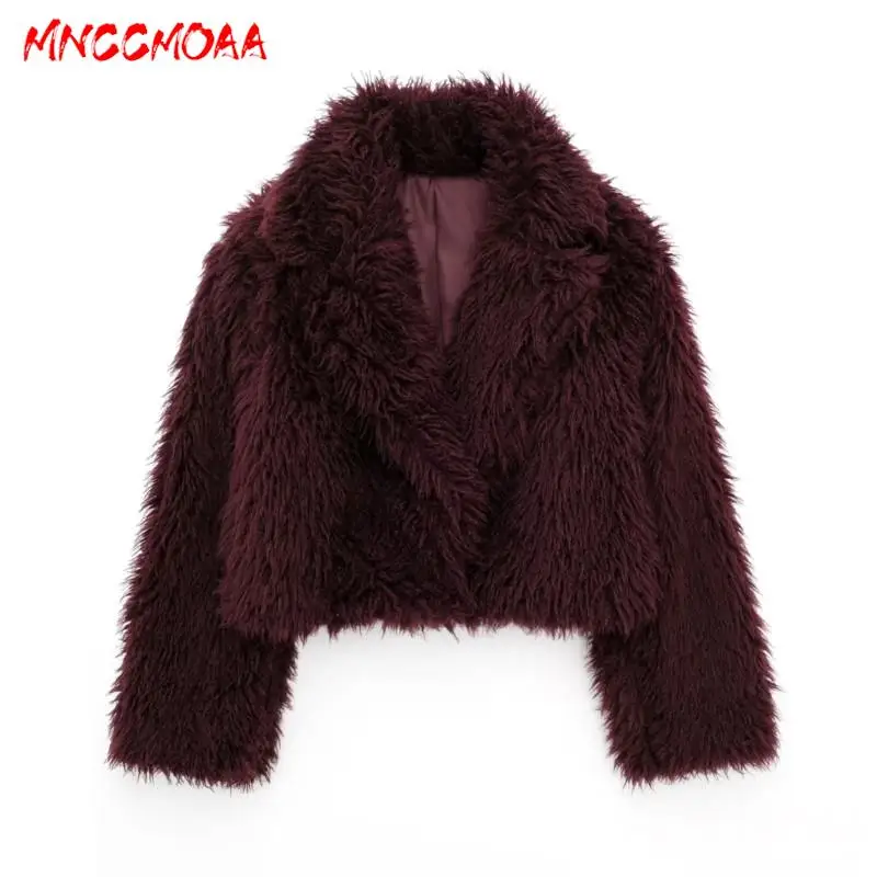 

MNCCMOAA-Женская свободная короткая куртка из искусственного меха, Женское пальто, повседневная, с длинным рукавом, теплая верхняя одежда, Зимняя мода, 2024