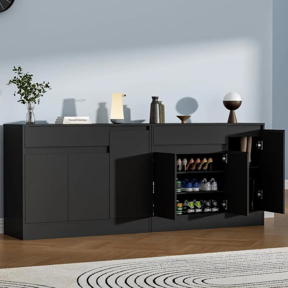 Shoe Cabinet Storage with 3 Doors,Freestanding Shoe Cabinet with Drawer & Adjustable Shelves, Wooden Shoe Organizer for Entryway 5
