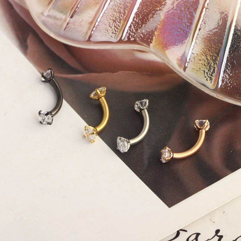 Steel Crystal Gem Eyebrow Ring Tragus Helix Rook Earring Piercings Curved Banana Piercing Bijoux Lip Helix Rings Jewelry 16G