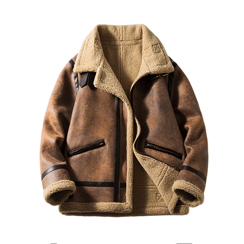 

Velvet Coat Men's Japanese-Style Retro Fur Integrated Jacket Leather Coat Winter New Fleece-Lined Thickened Men's Clothing