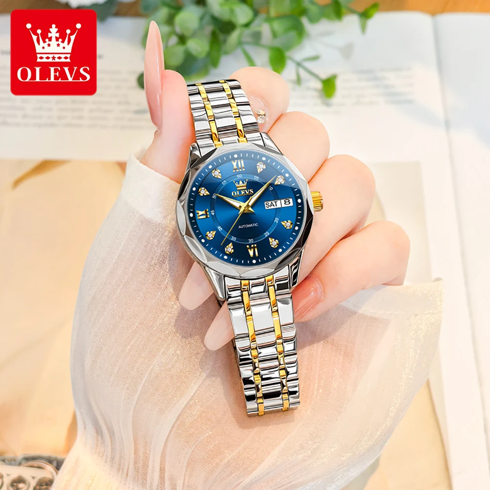 OLEVS 6727 Woman Watch Top Brand Dual Calendar Automatic Wristwatch 30M Waterproof Luminous Fashion Mechanical Watch For Women