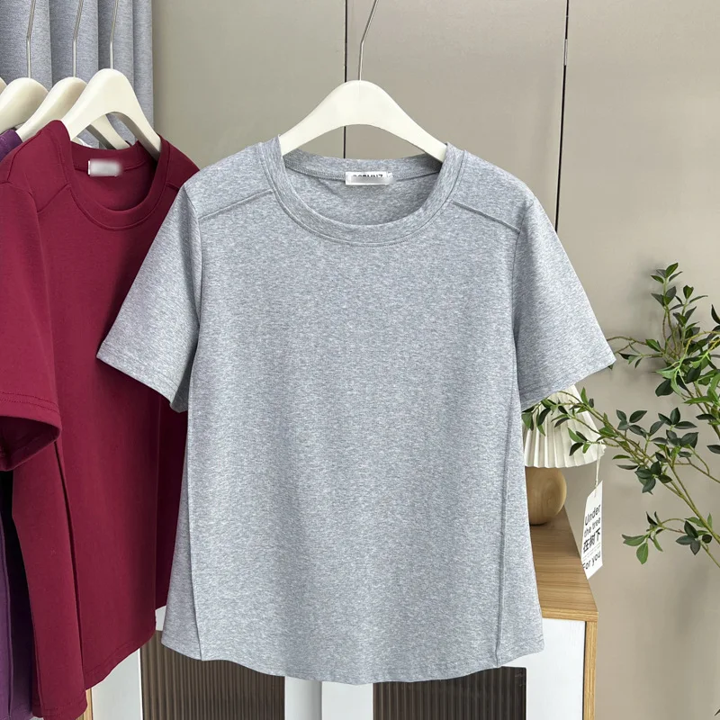 100kg Summer New Top Simple Basic Thin Solid Color short-sleeved Cotton Tees Plus Size Women's T-shirt 023