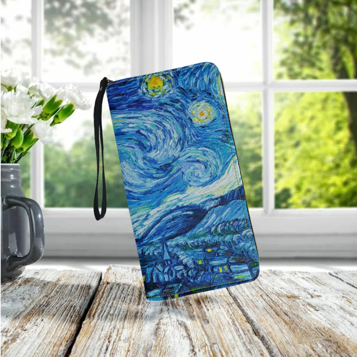 My Little Nest Women Genuine Leather Wallet Purse Starry Night Van Gogh Oil  Painting Card Holder Organizer Clutch Multi