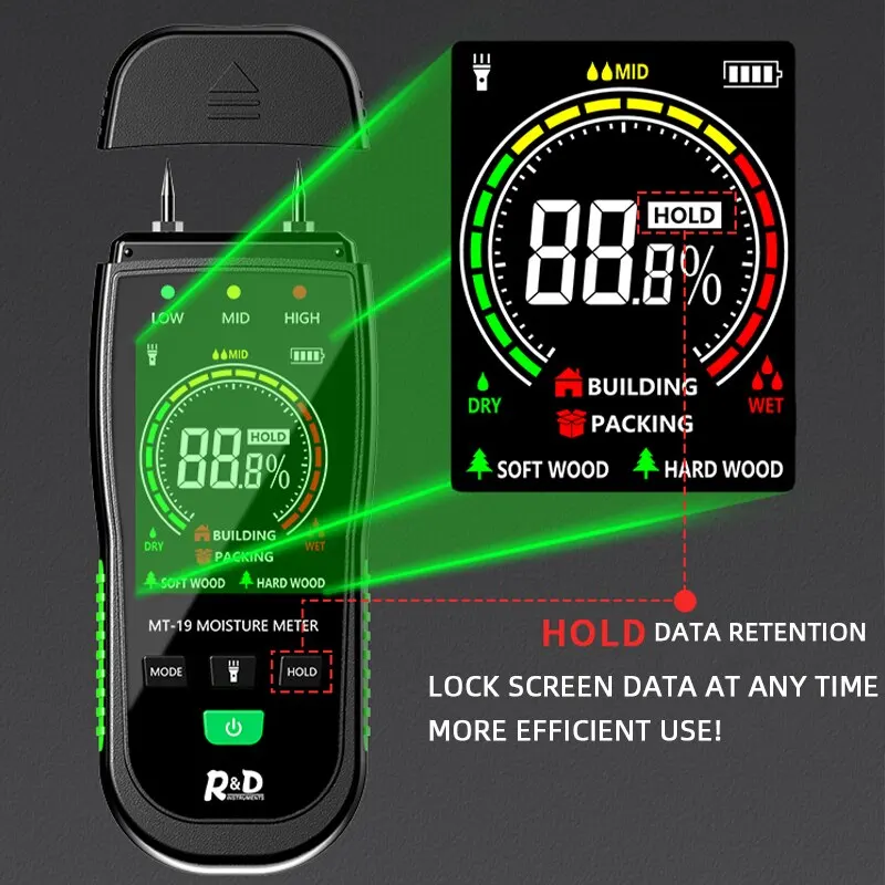 MT19 1pc à écran couleur analyseur d'humidité mur testeur d'humidité du bois hygromètre carton ciment humidimètre