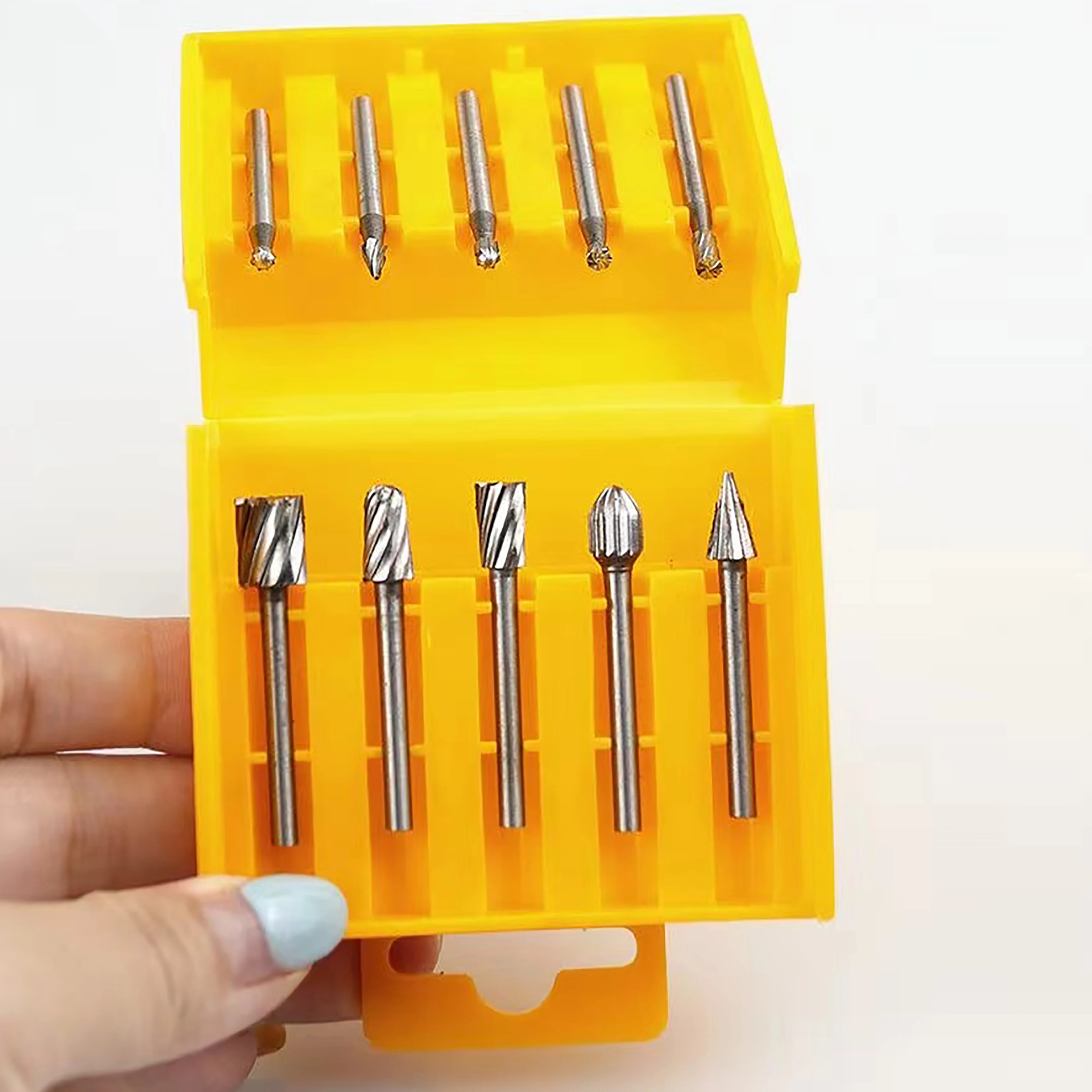 10 pieces carbide file set, carbide tungsten steel double-edge rotary file milling head, woodworking grinding and engraving 2