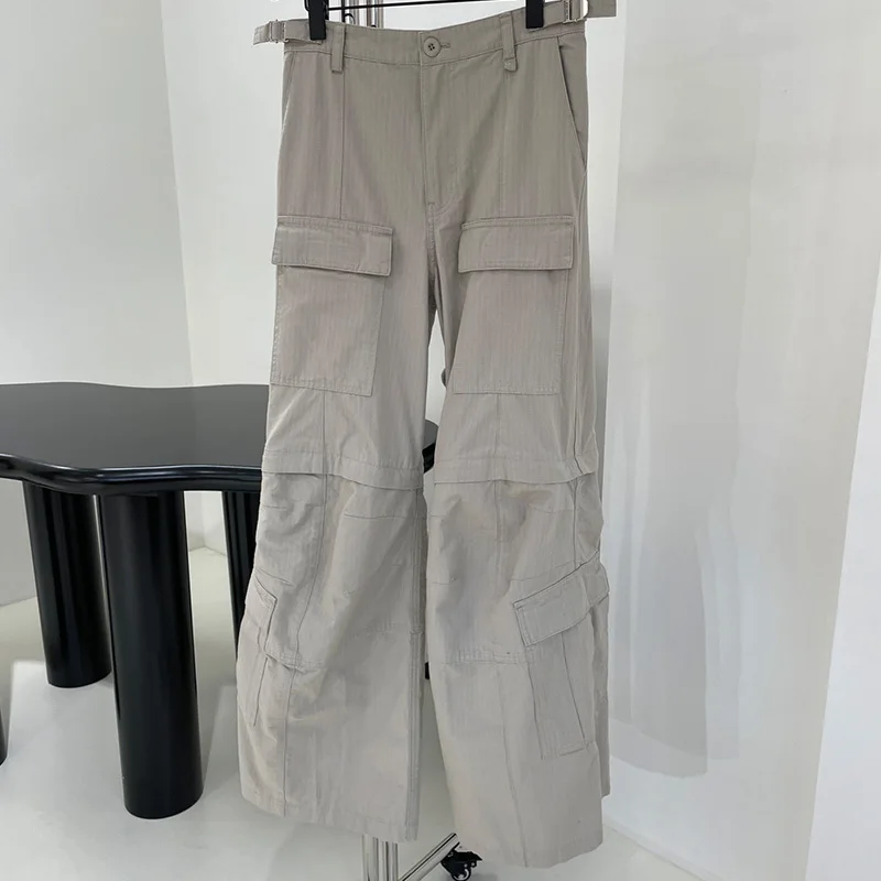 

Vintage Cotton Cargo Pant Women High Waist All-Match Casual Loose Multiple Pockets Trousers 2024 Unisex Pants Runway Streetwear