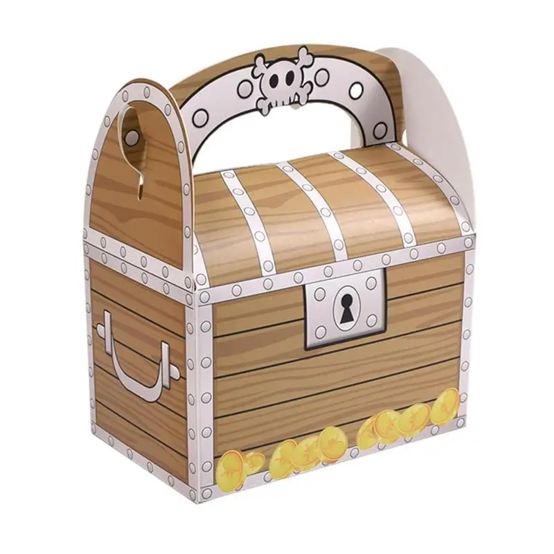

Treasure Box Cardboard Treat Boxes With Handle Portable Pirate Goody Bags Jewellery Storage Box Case Candy Storage Boxes