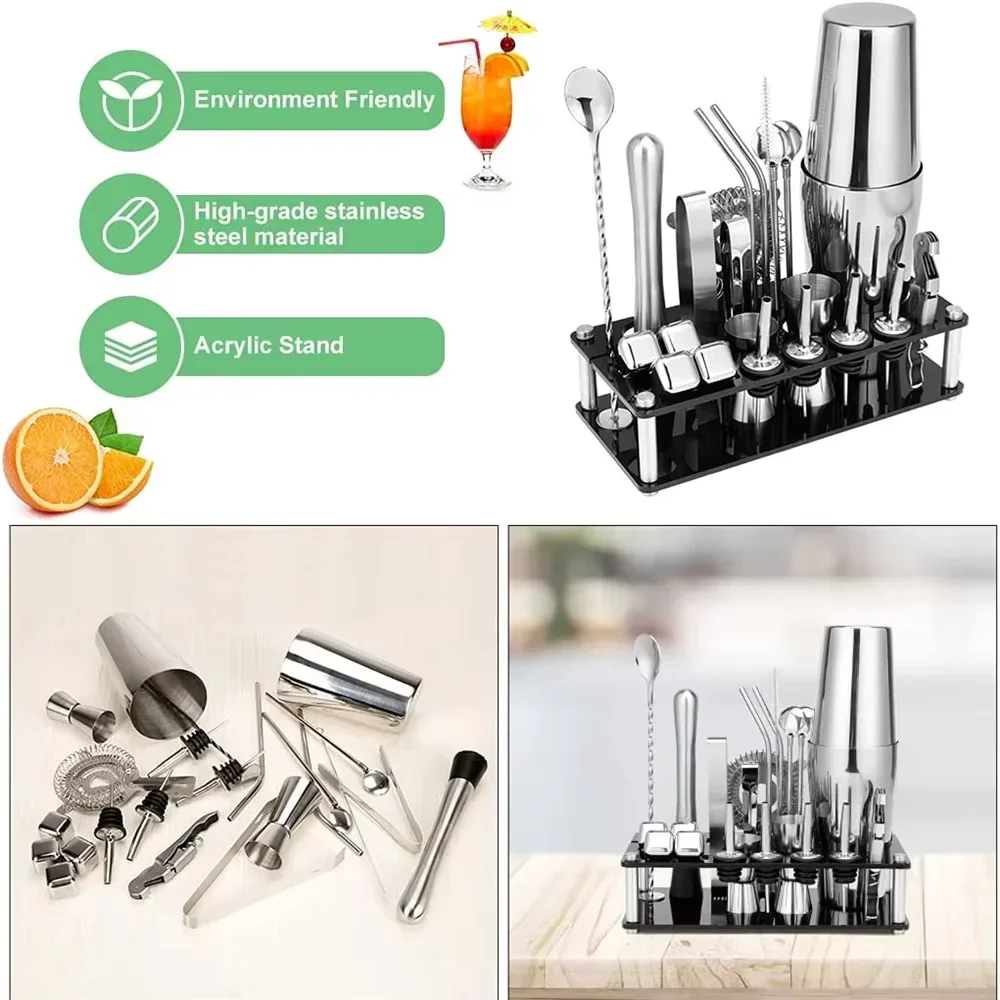 17PCS Boston Cocktail Shaker Set Bartender Tool Set Home Beverage Bar Martini Manhattan Mixer Cocktail Shaker Stainless Steel