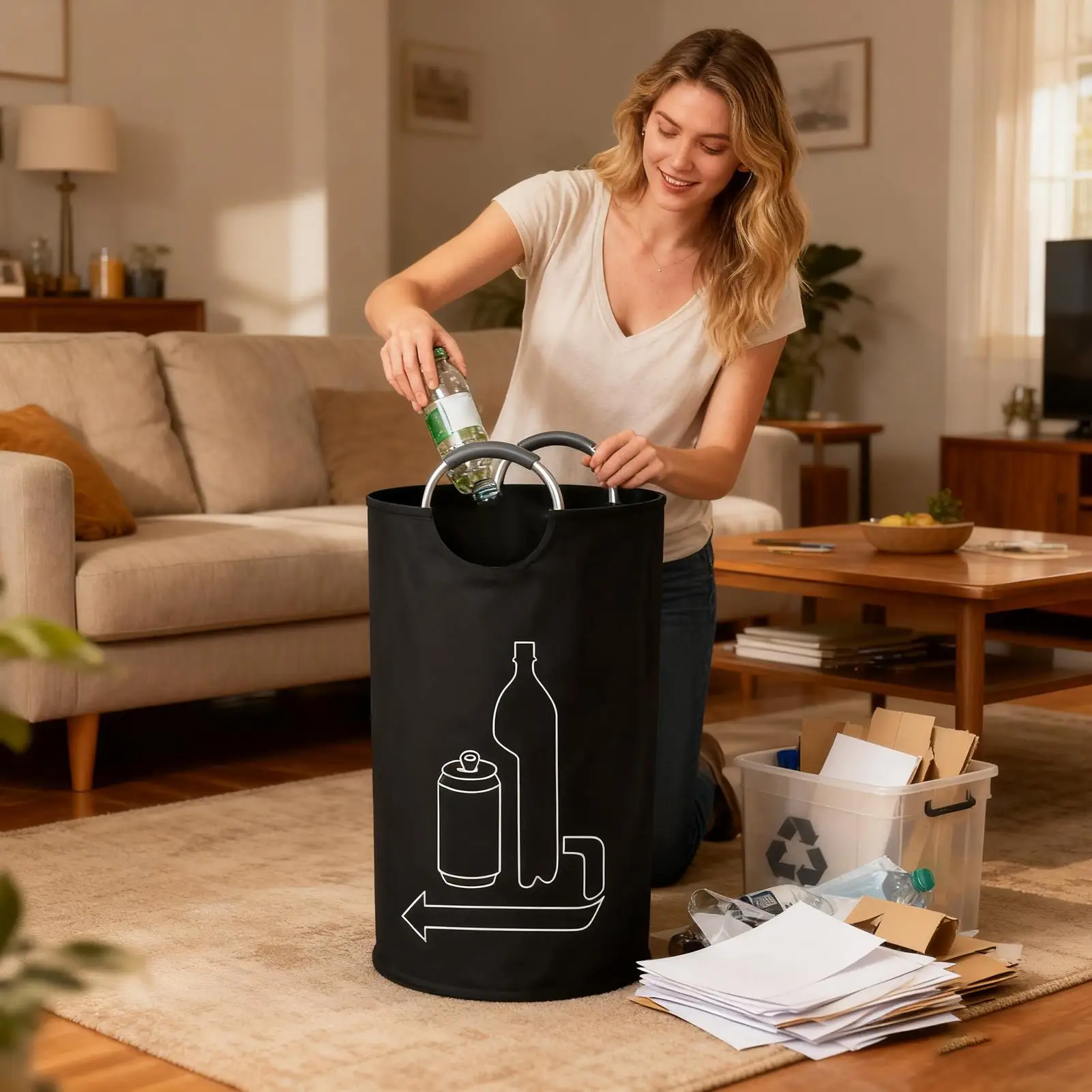 Recycling Bin Large Capacity Organizer 115L Waste Glass Storage Container For Kitchen Home Garage Pantry Office Camping Picnic