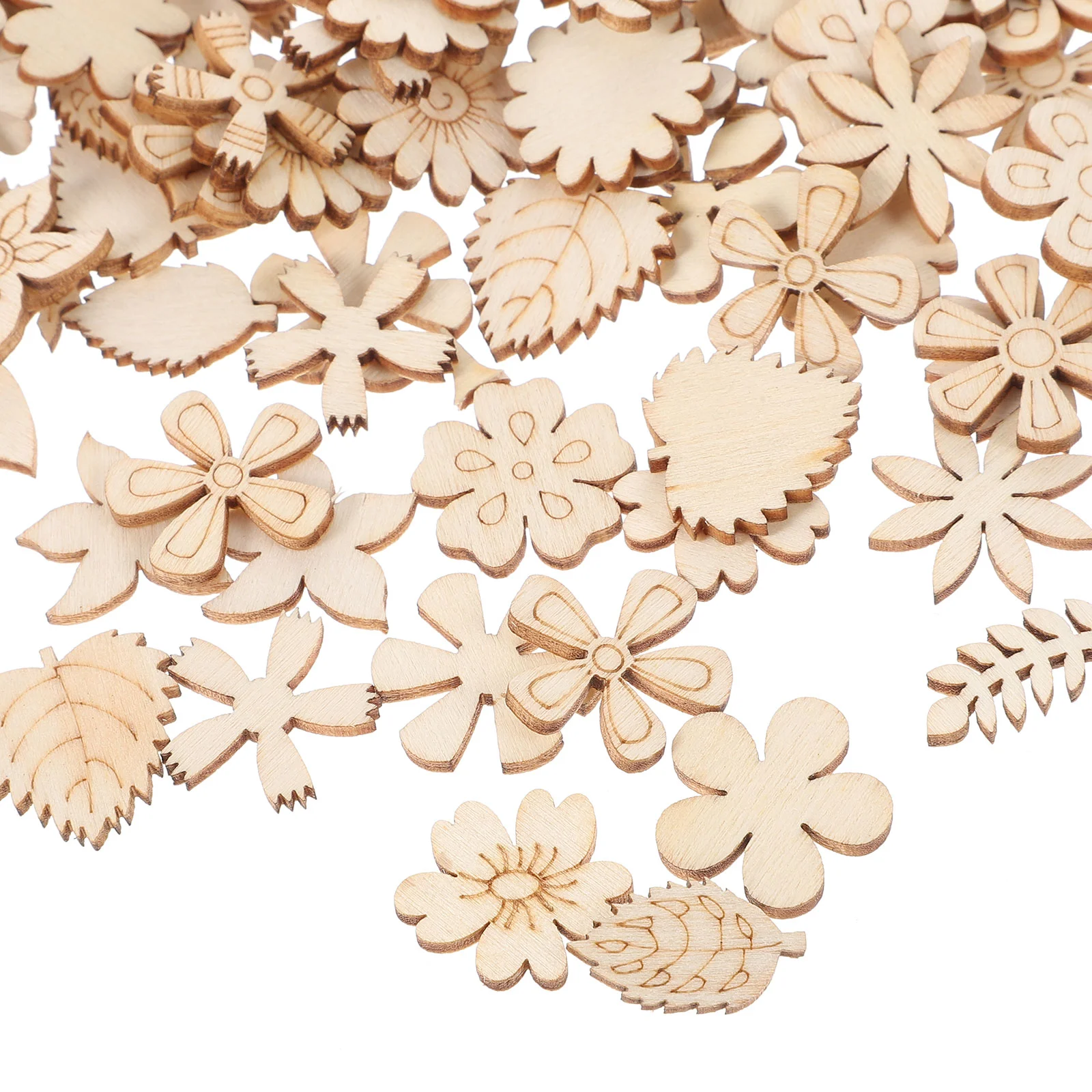 

200 Pcs Wood Flower DIY Graffiti Chips Child Slices Wooden Shapes For Wooden Cutouts