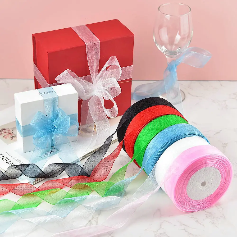 시폰 오간자 새틴 리본, 선물 포장 장식, 웨딩 부케, 파티 화환, 레이스 원단, 롤 당 50 야드