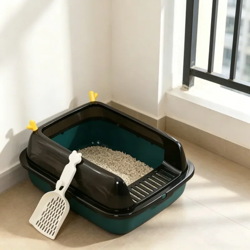 물튀김 방지 반밀폐형 고양이 화장실 고양이 트레이 애완동물 변기 모래통 실내 애완용품 새끼 고양이용 가정용 데일리 용품