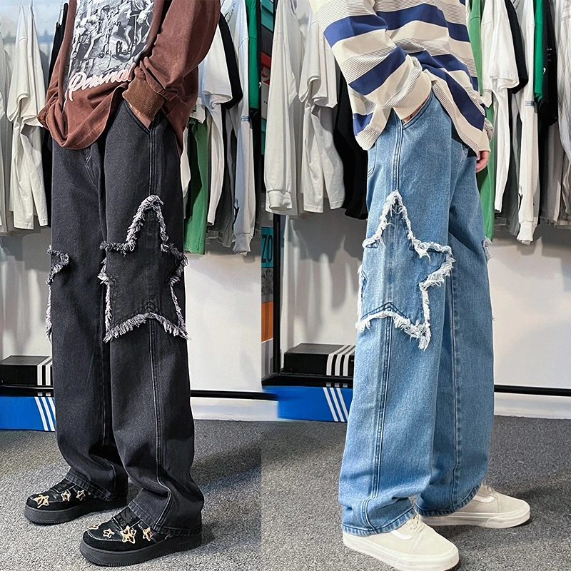 

Star Embroidery Jeans Hip Hop Trousers Male Denim Pants Wide Leg Women's Casual Streetwear Harajuku Fashion Trend Straight Pants
