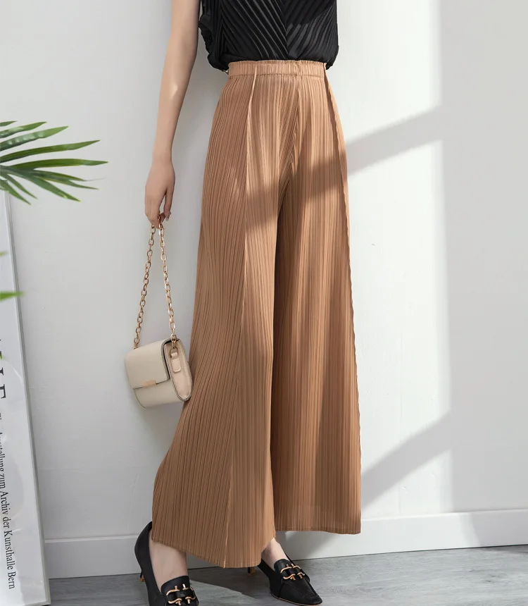 Pleated Wide Leg Pants for Woman 2024 Summer High Waist Fashion All-match Casual Elastic Waist Wide Leg Pants Women Casual Loose