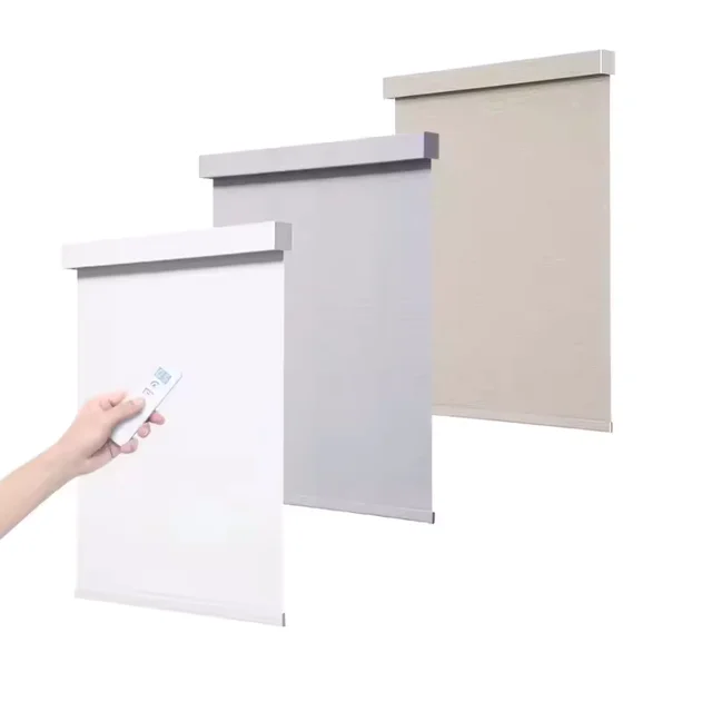 ม่านม้วนแบบกำหนดเองได้ 3 ชั้น 100% โพลีเอสเตอร์ กันแสง ลดเสียงรบกวน ควบคุมด้วยมอเตอร์ เชื่อมต่อ Google WiFi สำหรับห้องนอน 1