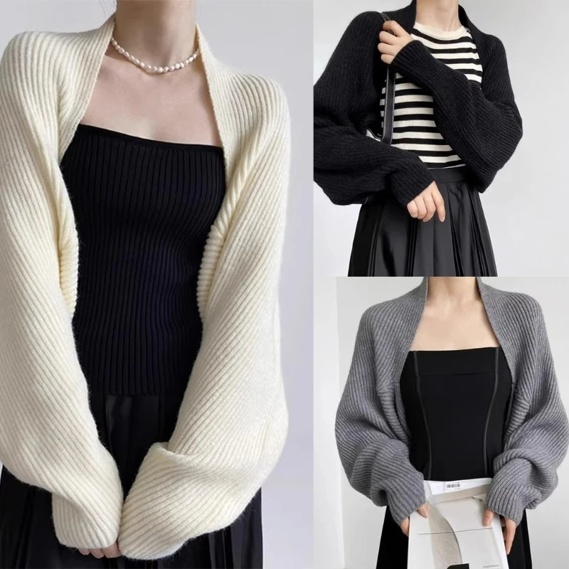 

Women's Cropped Sweaters Cardigans Open Front Shrug Long Sleeve Boleros Jackets