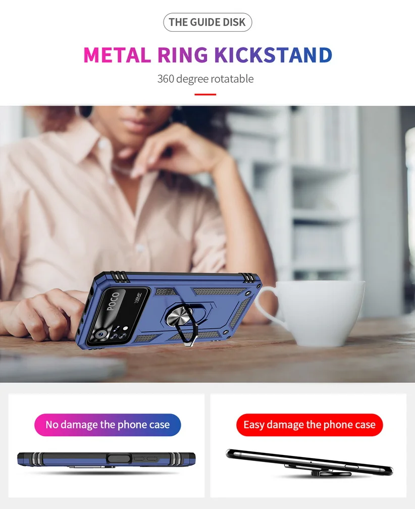 Enhanced Armor Shockproof Silicone Hybrid Case with Metal Ring