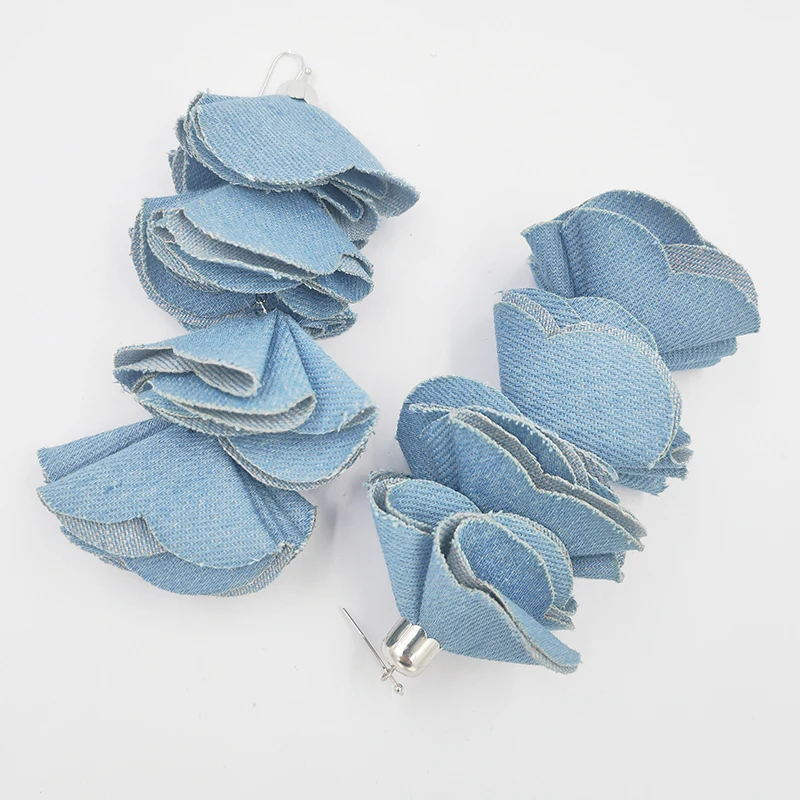 New Bohemia Handmade Four Denim Liner Flower Drop Earrings for Women Statement Earring 5