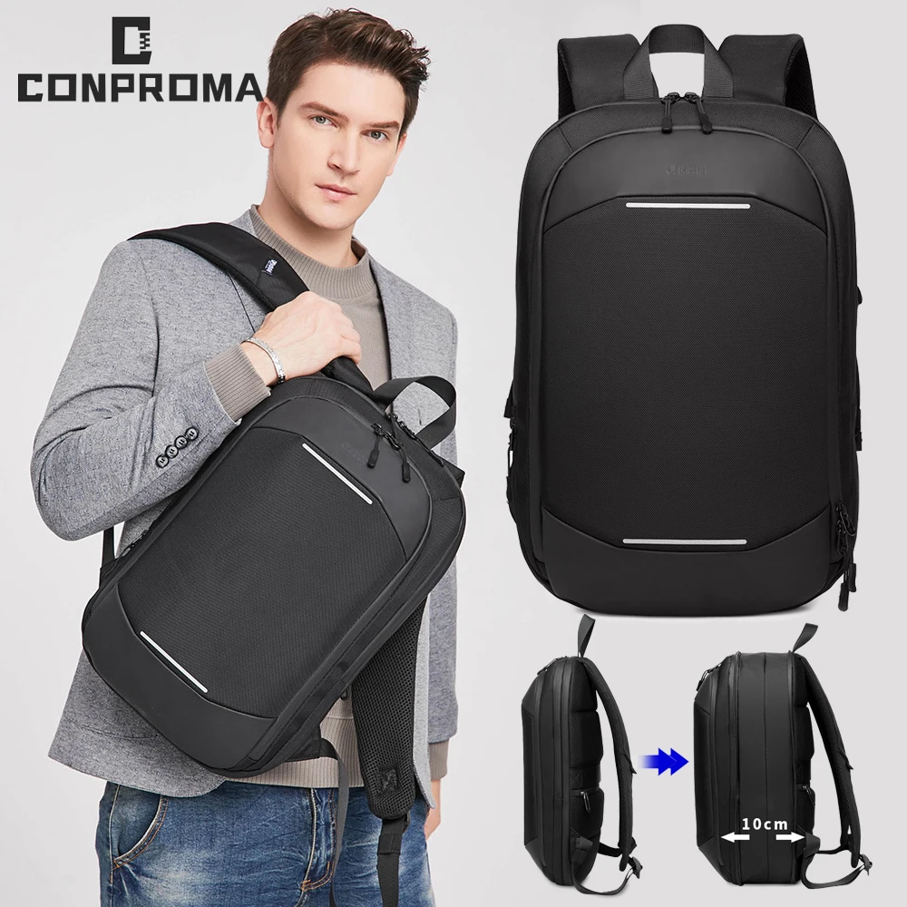

Laptop Backpack Men Ultra-Thin Can Be Expanded Reflective 14 Inch Fashion Waterproof Notebook Rucksack Business Travel Bagpack