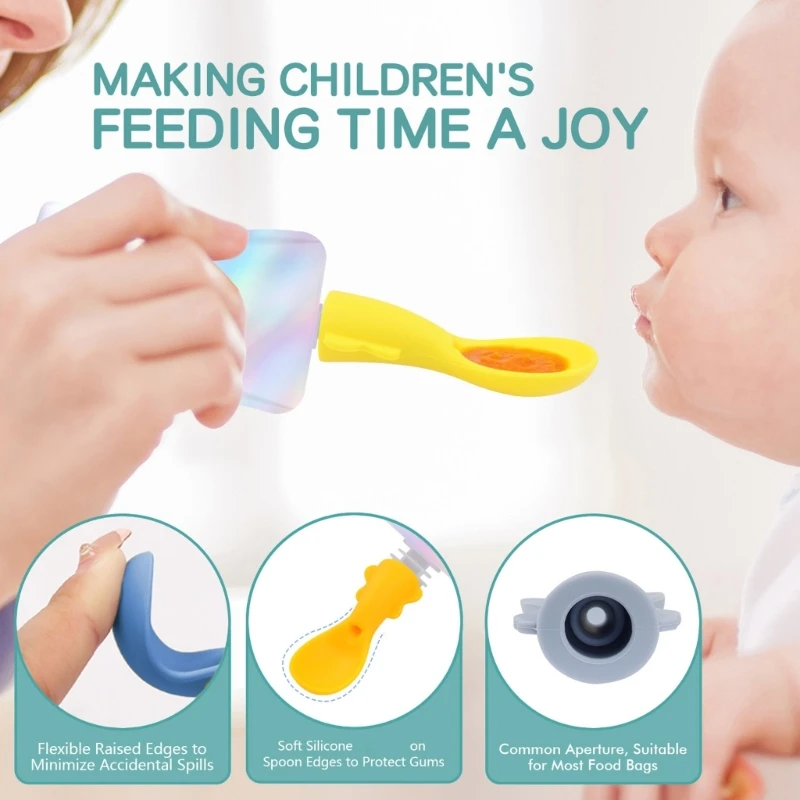 Upgrades Baby Puree pouches Spoon Toppers Baby pouches Spoon Attachments Infant Attachment for Food Pouches,